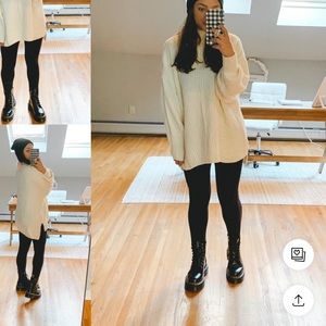 Cream knit high neck longline sweater